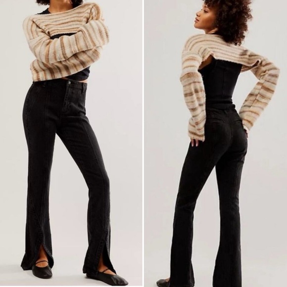 Free People Denim - Free People We the Free Split Flare‎ Jeans 24 00 black high rise front slit